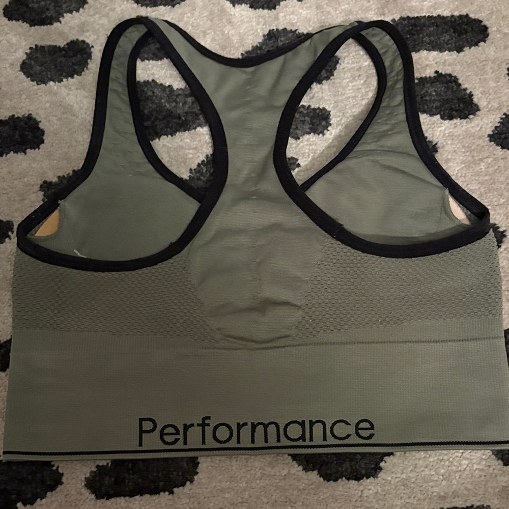 Calvin Klein Khaki Sports Bra with Black Trim - Picture 2 of 2